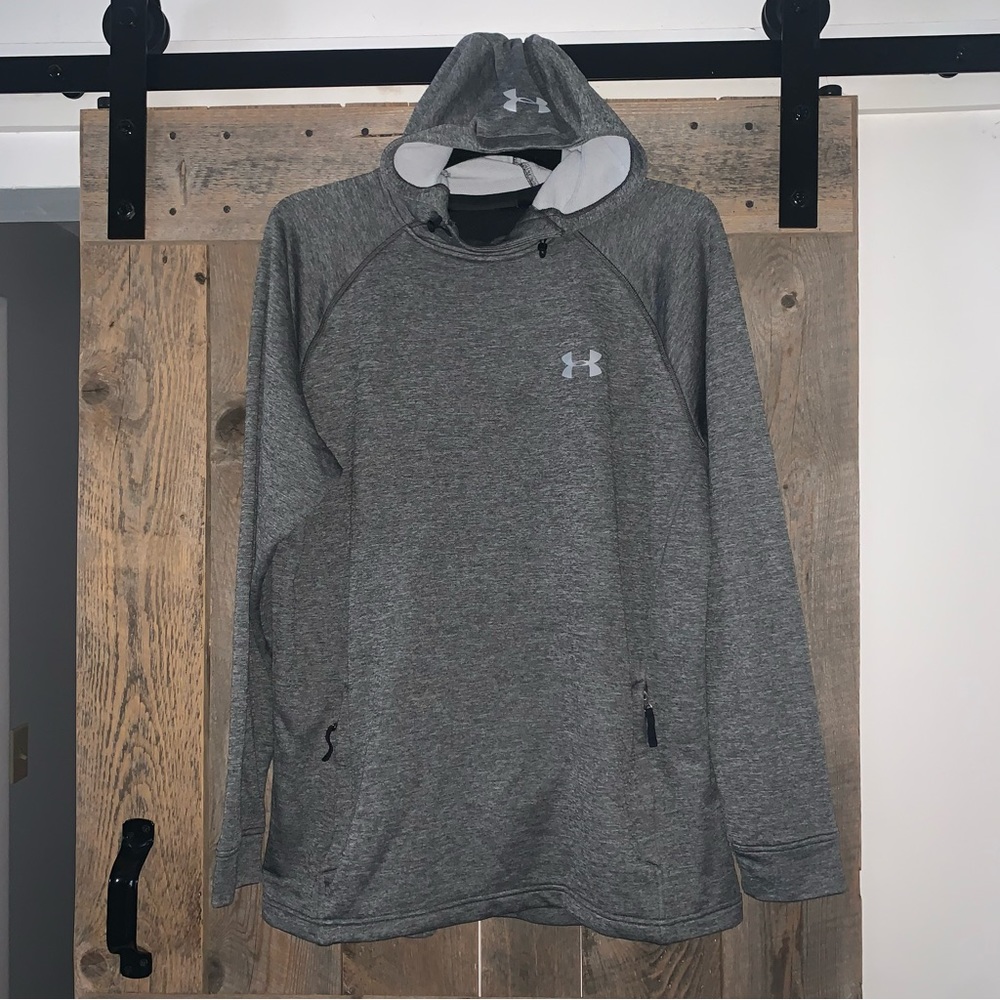 Men’s XL UNDER ARMOUR COLDGEAR FITTED Htr Grey Hoodie Pullover Jacket Pockets EC